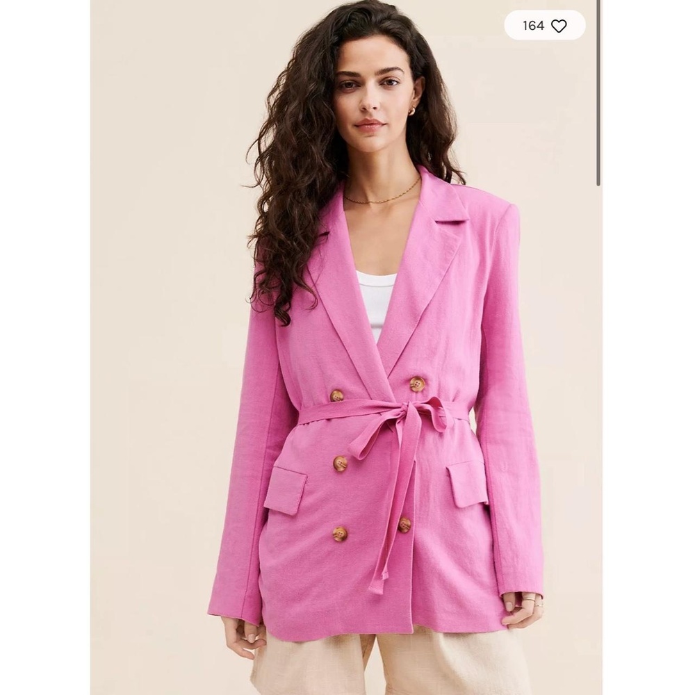 NWT Free People Olivia Pink Tie Front Double-Breasted Blazer Medium